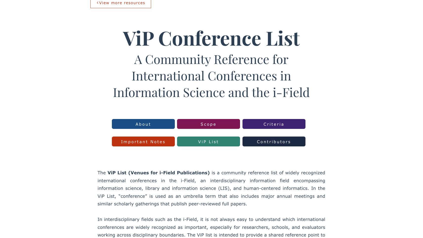 ViP Conference List